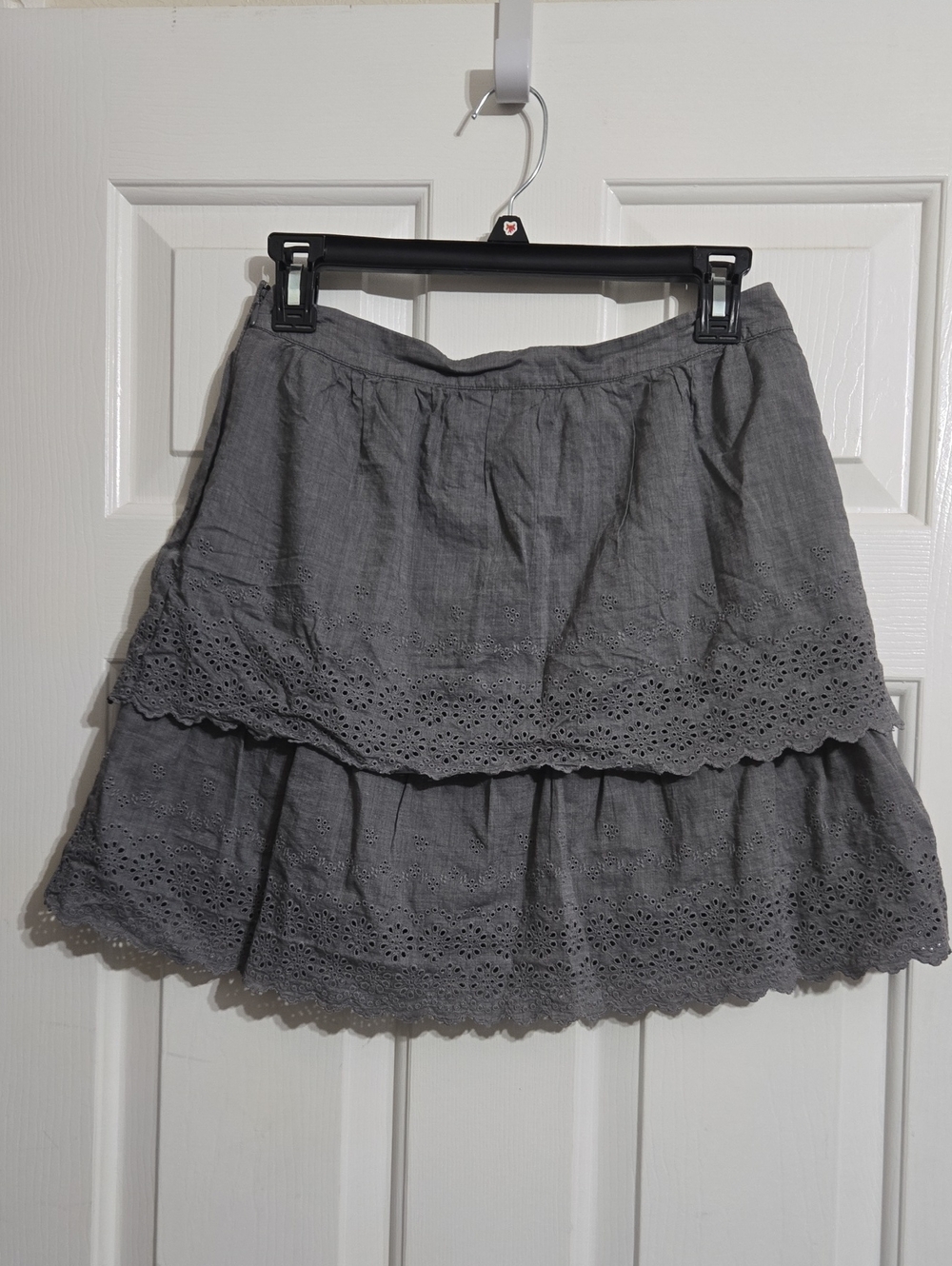 J. Crew Gray Tiered Eyelet Mini Skirt